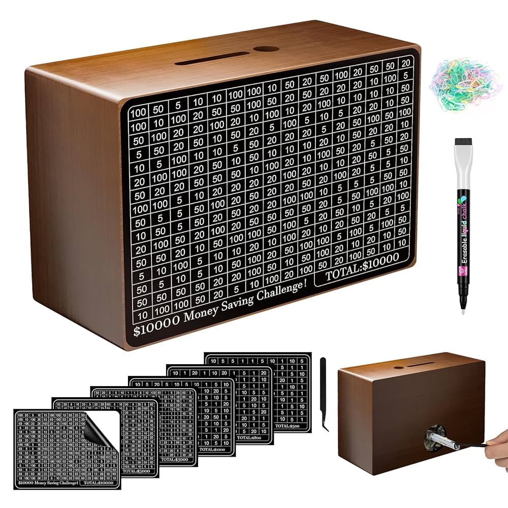 100 Saving challenge デザイン⑫ Box ver. Money Saving Box, Unbreakable Piggy Bank for Adults Save